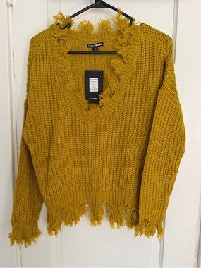 Fashion Nova Mustard Distressed Knit Sweater NWT Size Medium